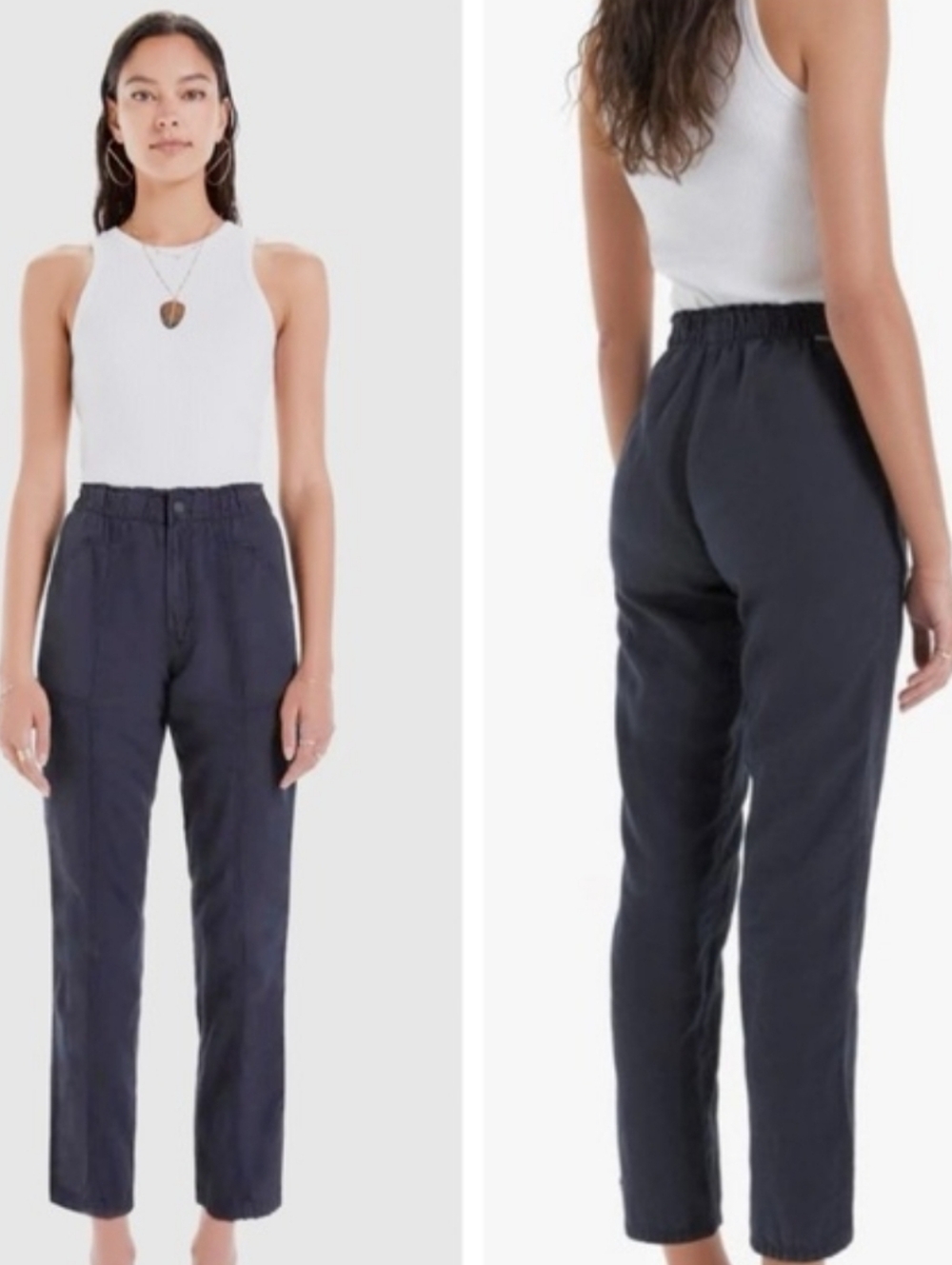 Mother The Springy Ankle Pants Wash Black Cotton Linen Lyocell High Waist 27